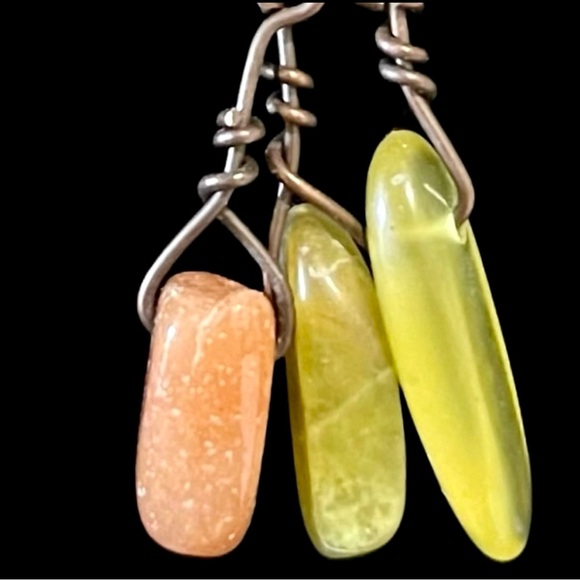 Copper Aventurine Citrine Semiprecious Gemstone Earrings Green Handcrafted - Picture 2 of 3